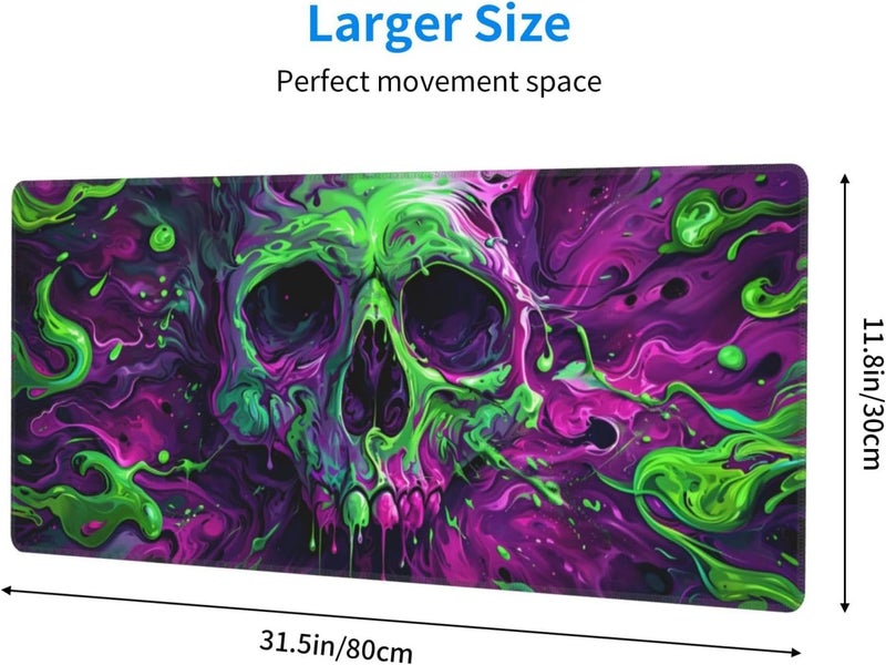 Brecoy Gaming Mouse Pad Desk Pad,Extended Big Mouse Pad,31.5x11.8 Inch Long Computer Keyboard Mouse Mat Mousepad with 3mm Non-Slip Base and Stitched Edge for Gaming and Office… (Watercolor Skull 2) - Image 3